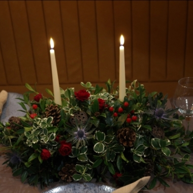 Festive Long and Low Centrepiece with Taper Candles